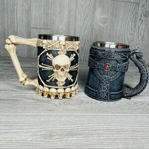 Skull & crossbones and medieval coffee cup beer stein mug halloween renaissances